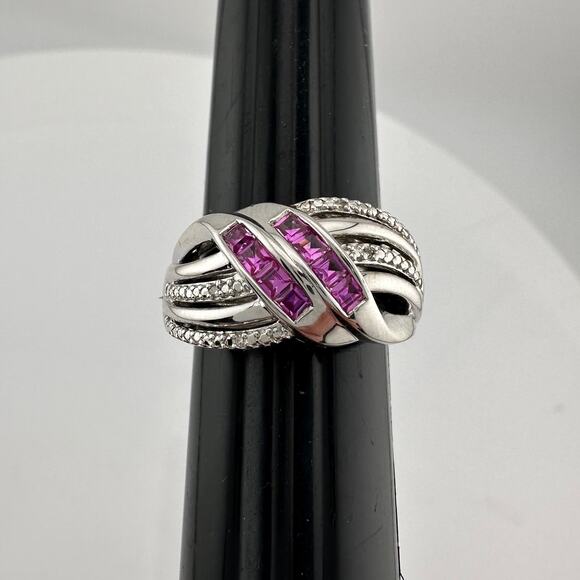 Detailed Lab Created Pink Sapphire and Sterling Ring - Size 7 - Picture 13 of 16